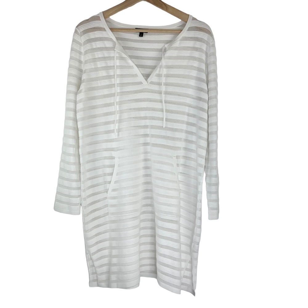Talbots White Sheer Striped Beach Coverup